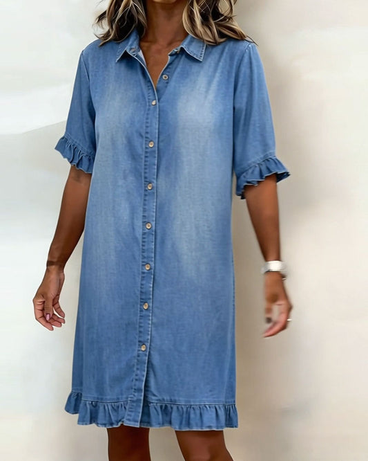Mia | Cómodo vestido vaquero con un favorecedor fruncido